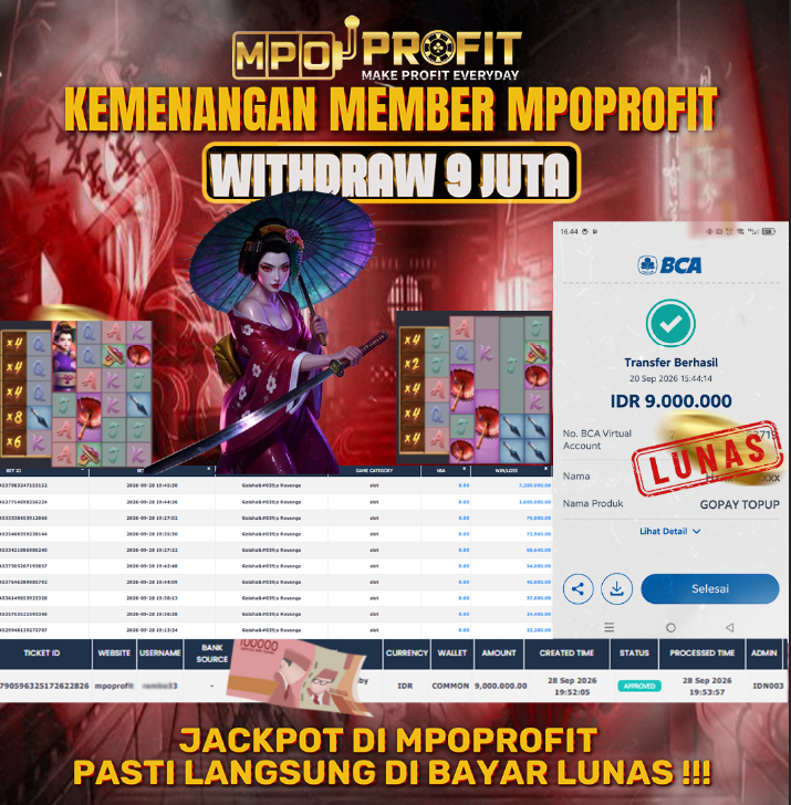MPOPROFIT JACKPOT PG SOFT! KEMENANGAN MURNI DI ( GEISHA RAVANGE  TOTAL 9.000.000,- LUNAS)